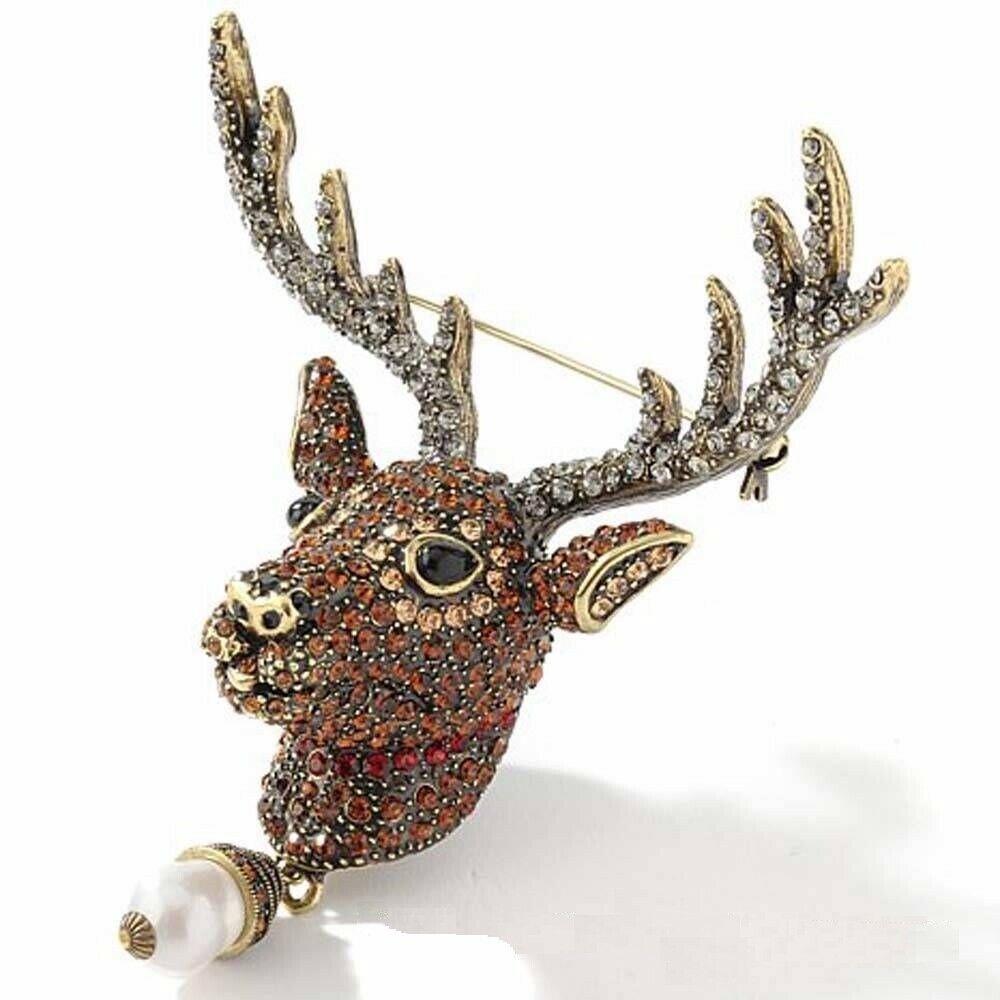 Modern Heidi Daus Rudy Reindeer Crystal Accented Pin Brooch Brand New in Box For Sale