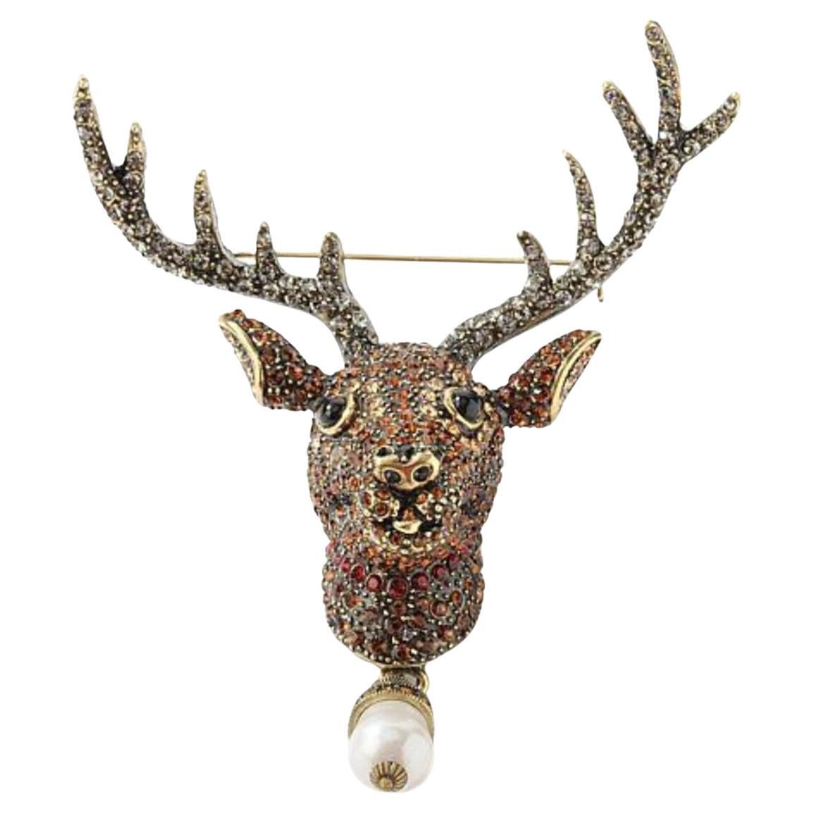 Heidi Daus Rudy Reindeer Crystal Accented Pin Brooch Brand New in Box For Sale
