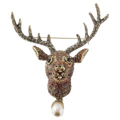 Heidi Daus Rudy Reindeer Crystal Accented Pin Brooch Brand New in Box