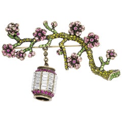 Heidi Daus Sakura Sparkle Crystal Cherry Blossom and Lantern Pin Brooch