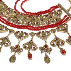 Heidi Daus Seductive Fantasy Carnelian Beaded Choker Dangle Necklace Swarovski