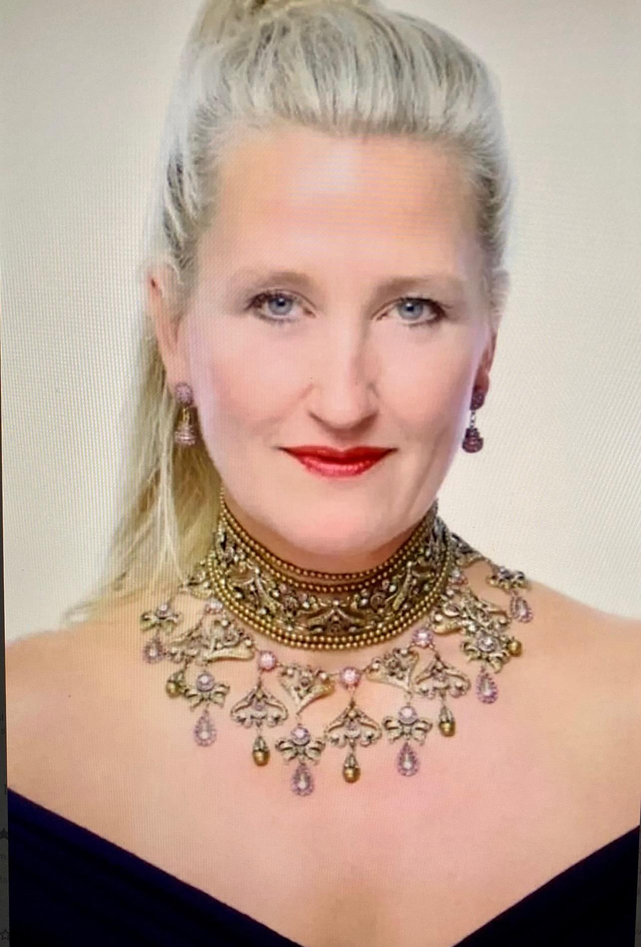 Heidi Daus Seductive Fantasy Gold Choker Dangle Beaded Necklace Swarovski Rare  In New Condition For Sale In Houston, TX