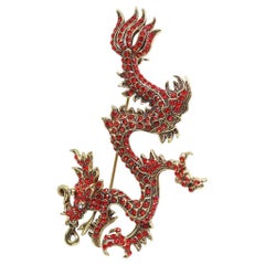 Heidi Daus Shimmering Dragon Crystal Accented Dragon Pin Red Version
