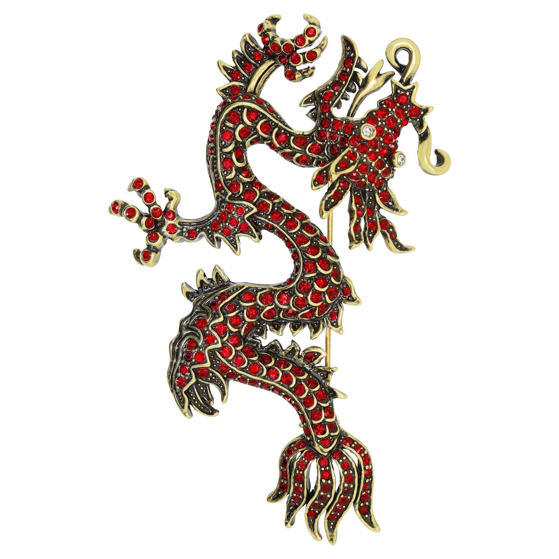 Modern Heidi Daus Shimmering Dragon Crystal Accented Dragon Pin Red Version For Sale