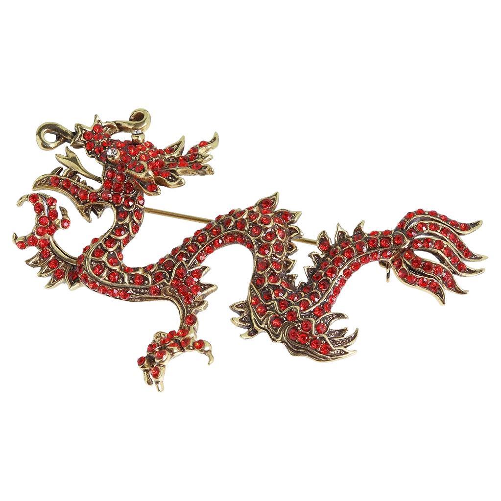 Heidi Daus Shimmering Dragon Crystal Accented Dragon Pin Red Version For Sale