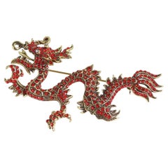 Heidi Daus Shimmering Dragon Crystal Accented Dragon Pin Red Version