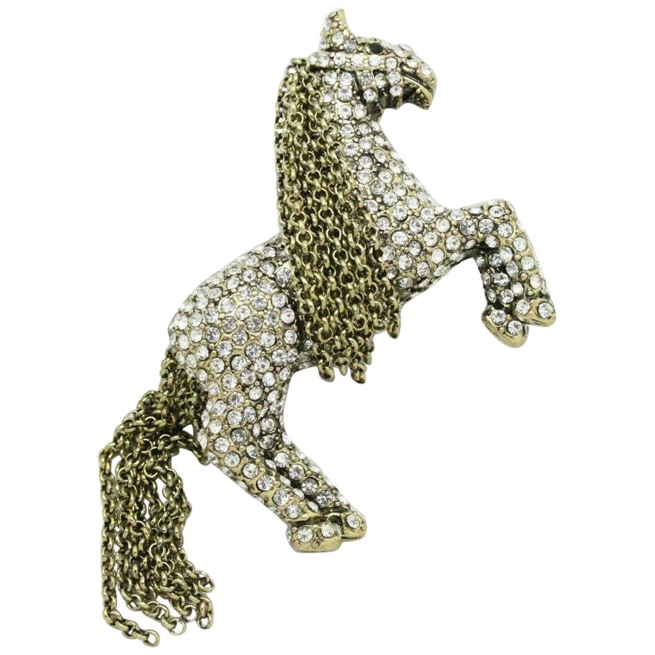 HEIDI DAUS Broche signée Crystal Tally Ho Pony Horse Designer pour la succession de son créateur en vente