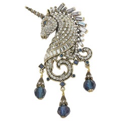 Heidi Daus Signed Crystal Untamed Beauty Unicorn Brooch Pin Estate Find