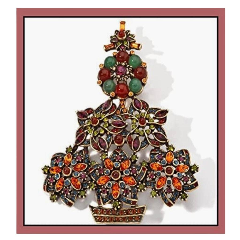 Heidi Daus Signed Deco The Halls Christmas Tree Crystal Accented Pin Brooch For Sale