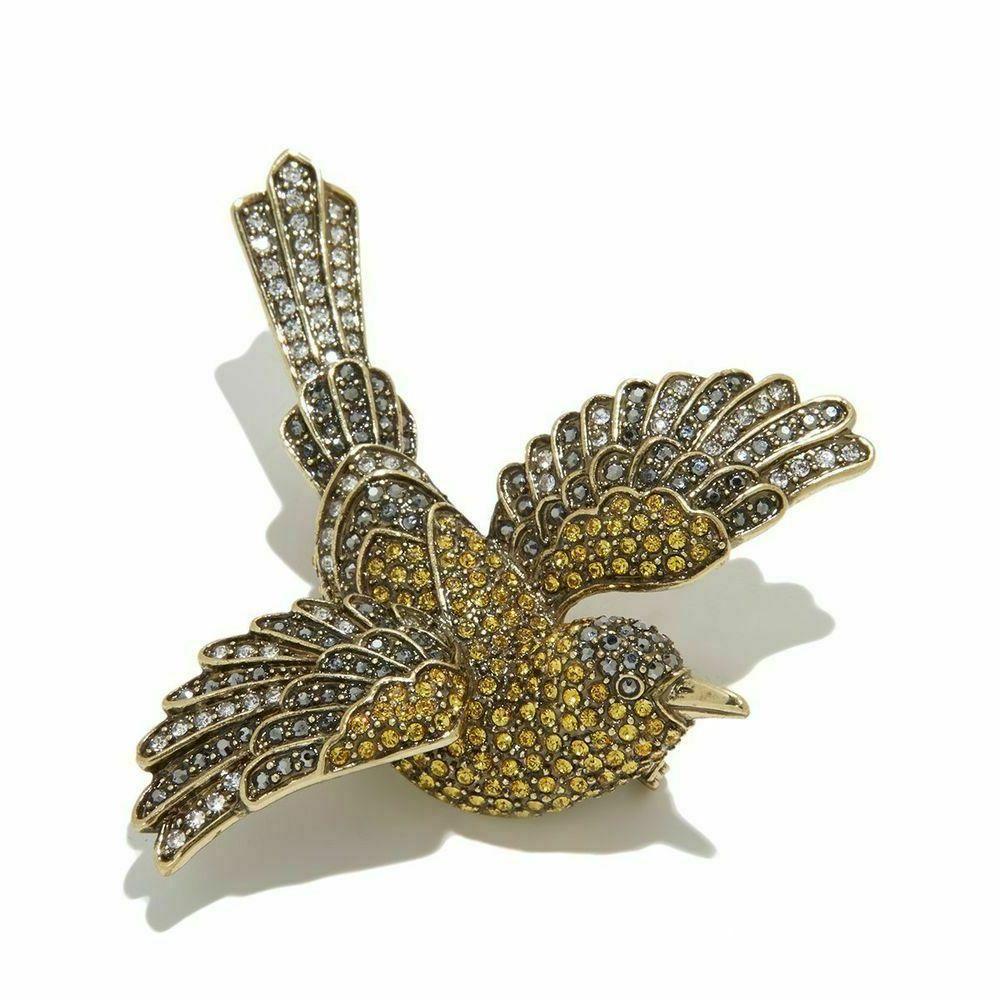 Simply Beautiful! Signed Heidi Daus Designer Graceful Swallow Bird Brooch encrusted with pave-set Sparkling Yellow Crystals. Stunning Statement Brooch. Approx. 3
