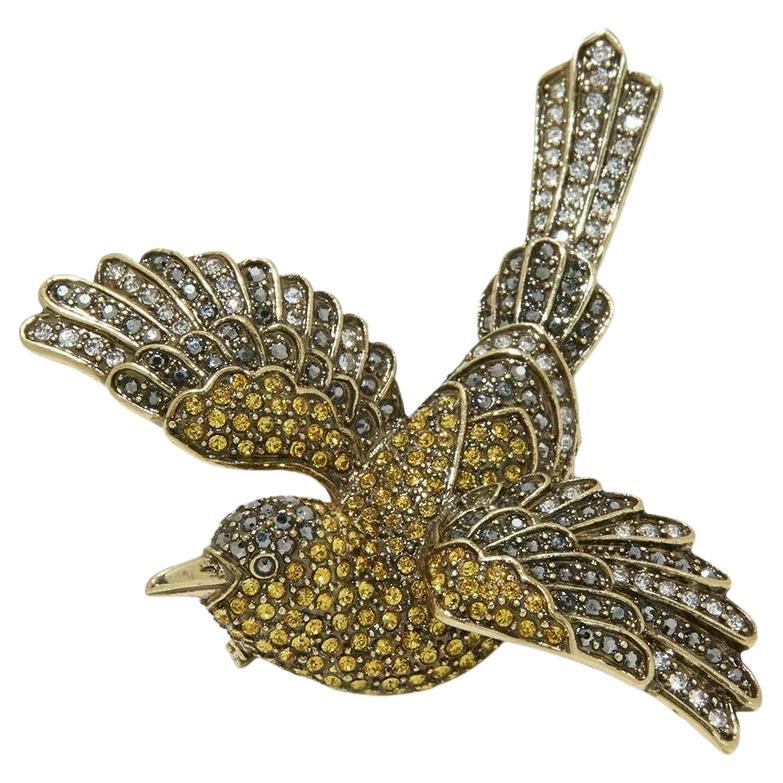 HEIDI DAUS Signed Designer Sparkling Pave Crystal Swallow Bird Brooch Pin For Sale