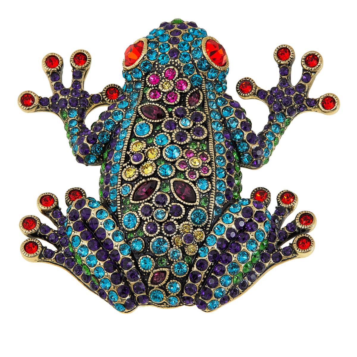 Modern Heidi Daus Signed Fabulous Frog Crystal Accented Pin Brooch For Sale