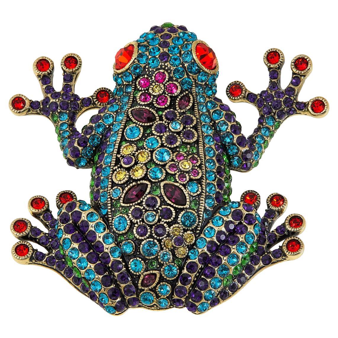 Heidi Daus Signed Fabulous Frog Crystal Accented Pin Brooch For Sale