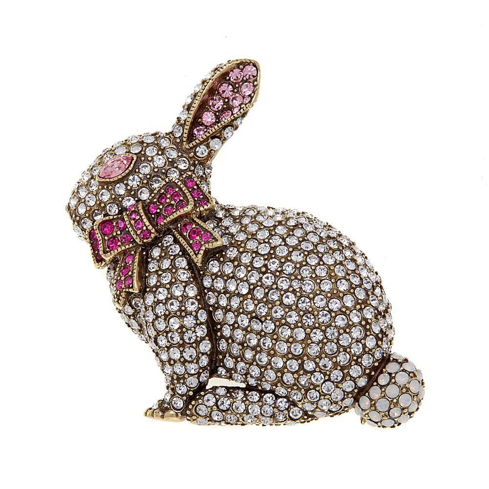 Heidi Daus Signed Hippity Hoppity Rabbit Crystal Accented Pin Brooch