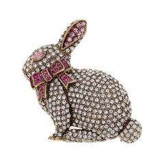 Heidi Daus Signed Hippity Hoppity Rabbit Crystal Accented Pin Brooch