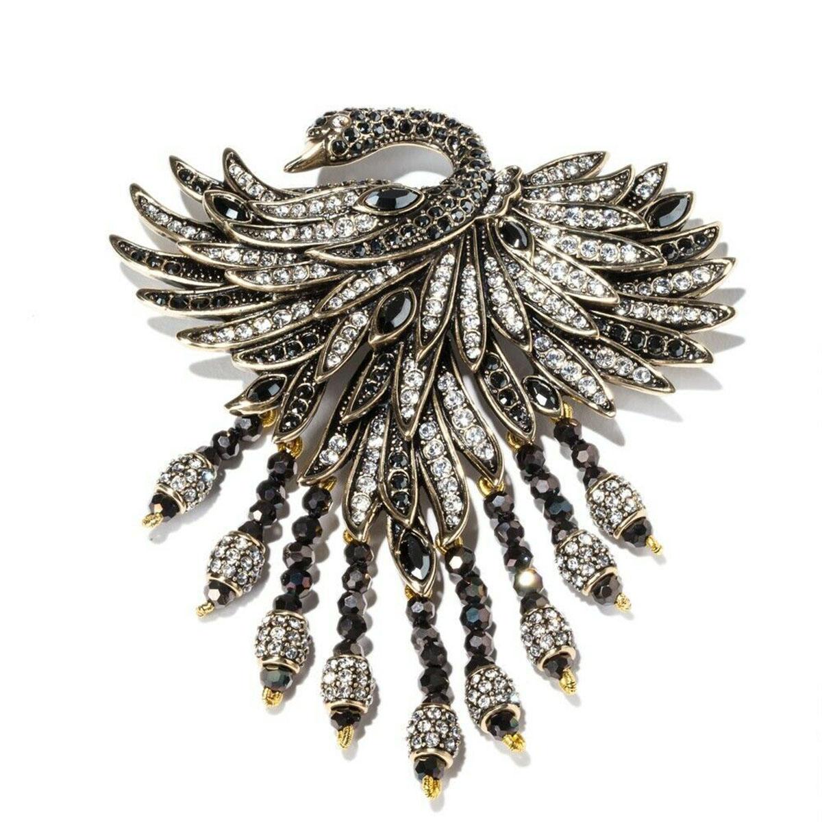 Round Cut HEIDI DAUS Signed Show Stopper Swan Pave Crystal Designer Statement Brooch Pin  For Sale