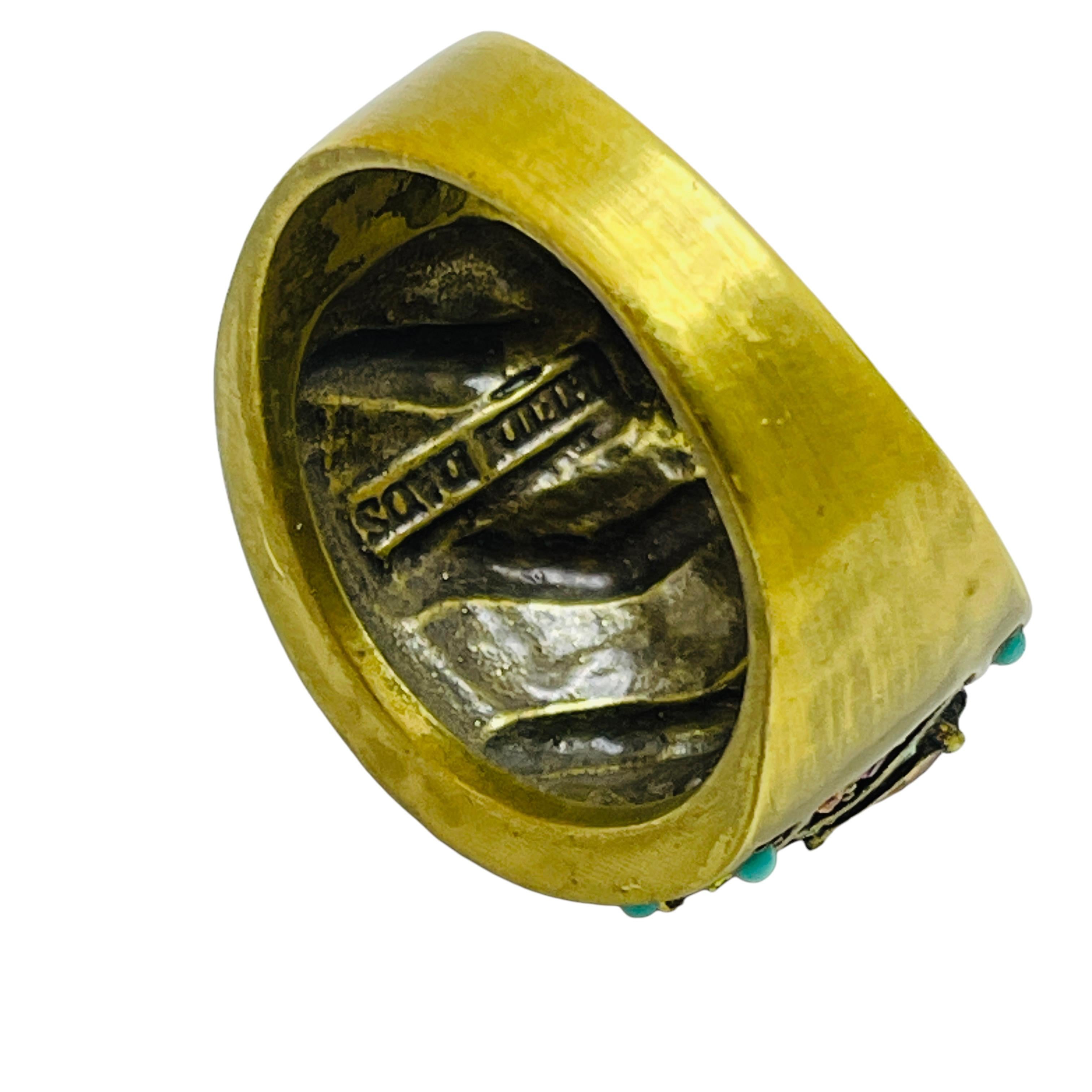 HEIDI DAUS signed vintage gold rhinestone designer ring In Good Condition For Sale In Palos Hills, IL