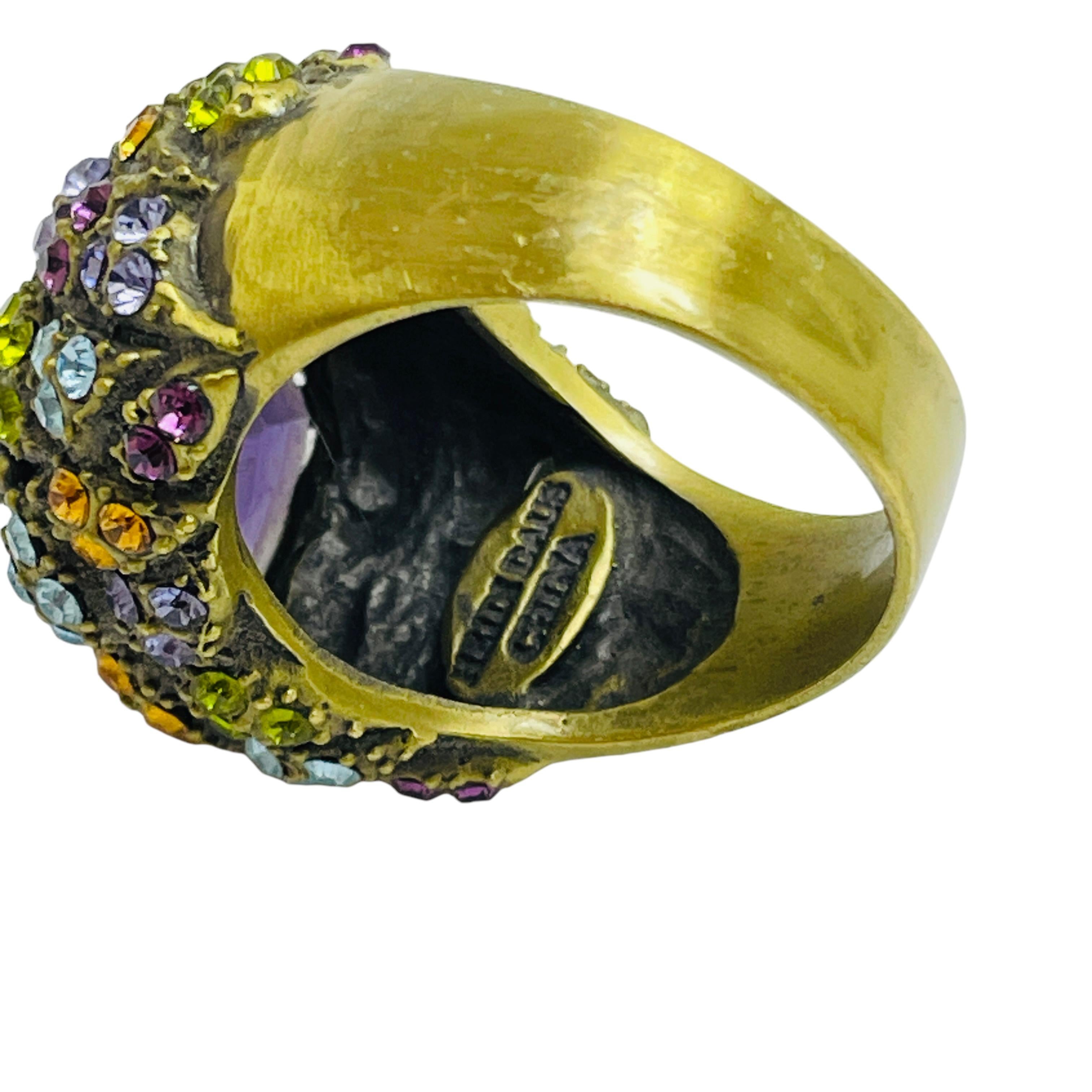 HEIDI DAUS signed vintage gold rhinestone designer ring In Good Condition For Sale In Palos Hills, IL