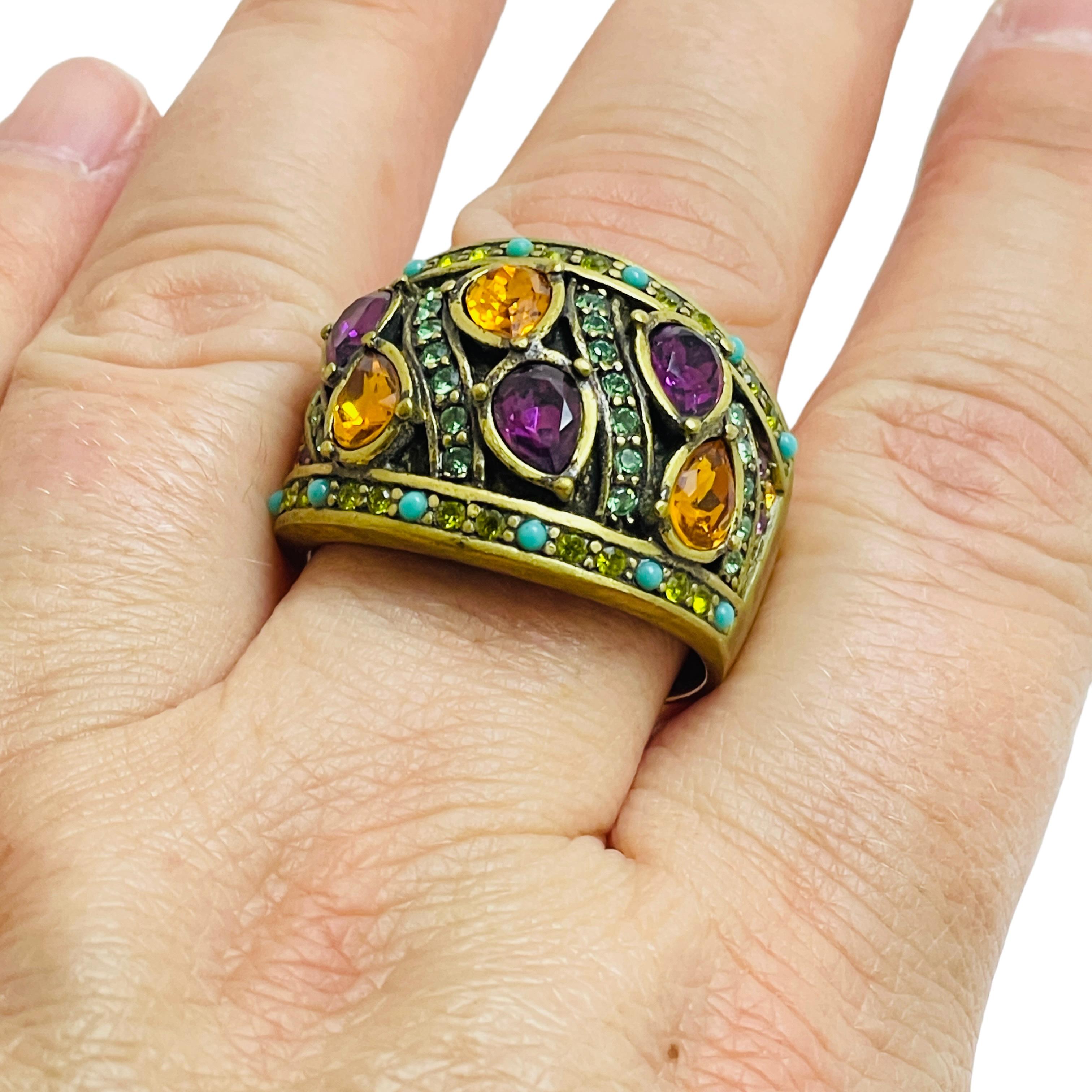 Women's HEIDI DAUS signed vintage gold rhinestone designer ring For Sale