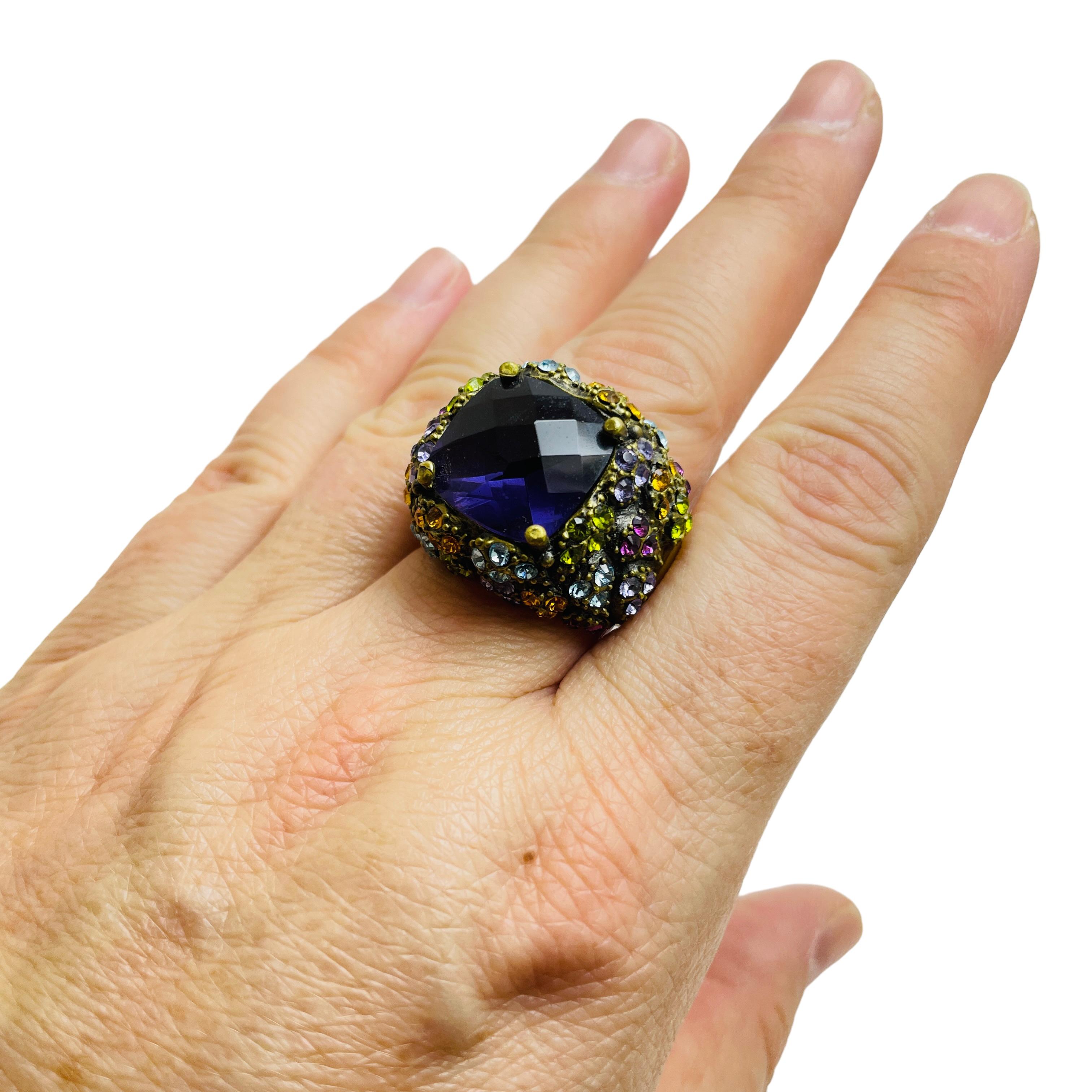 Women's HEIDI DAUS signed vintage gold rhinestone designer ring For Sale