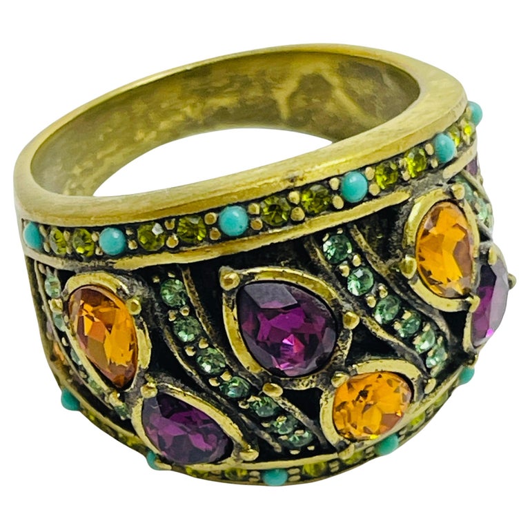 HEIDI DAUS signed vintage gold rhinestone designer ring For Sale