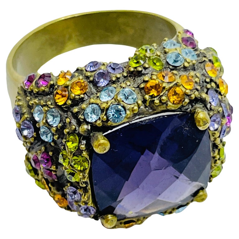 HEIDI DAUS signed vintage gold rhinestone designer ring For Sale