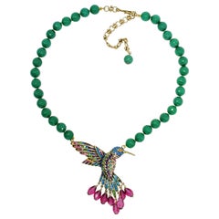 Vintage Heidi Daus Sincere Joy Beaded Hummingbird Drop Necklace