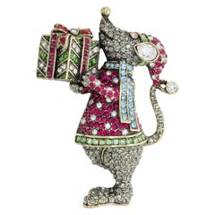 Heidi Daus Special Delivery Christmas Holidays Mouse Pin Brooch:: Pave Crystals