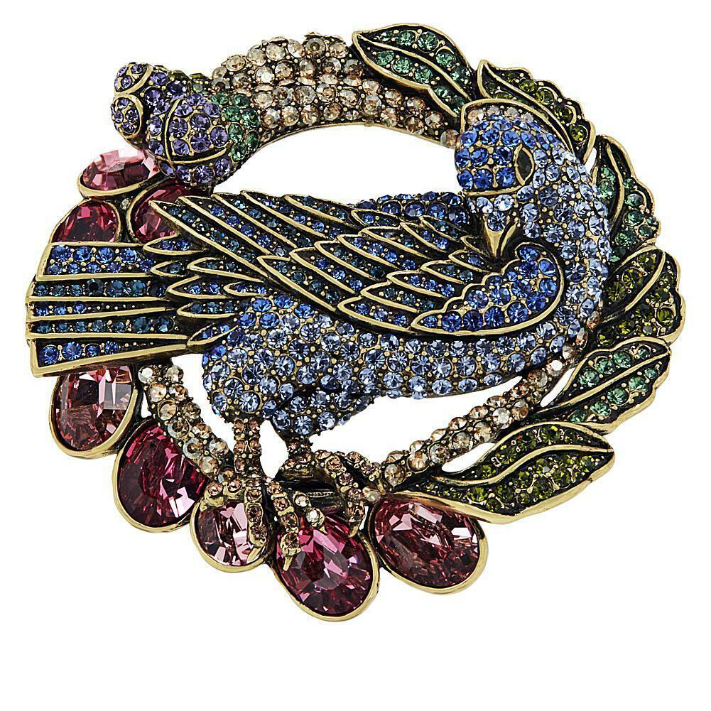 Heidi Daus Spring Is Awakening Crystal Accented Big Bird in a Nest Pin Brooch In New Condition For Sale In Houston, TX