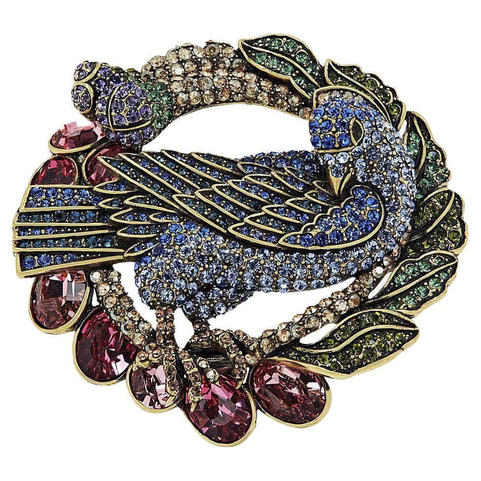 Heidi Daus Spring Is Awakening Crystal Accented Big Bird in a Nest Pin Brooch For Sale