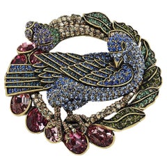 Heidi Daus Spring Is Awakening Crystal Accented Big Bird in a Nest Pin Brooch