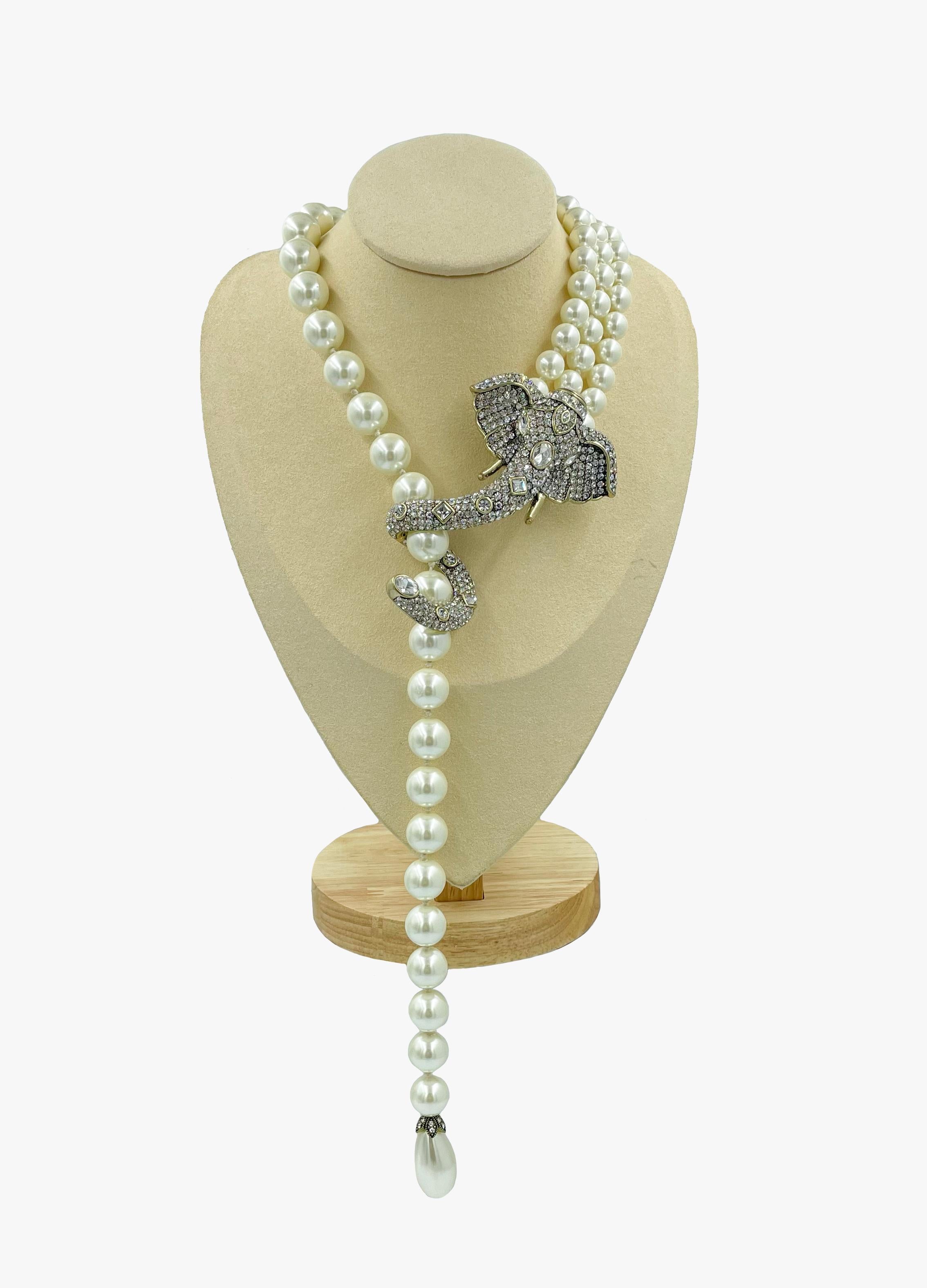 Art Deco Heidi Daus strass elephant faux pearl necklace  