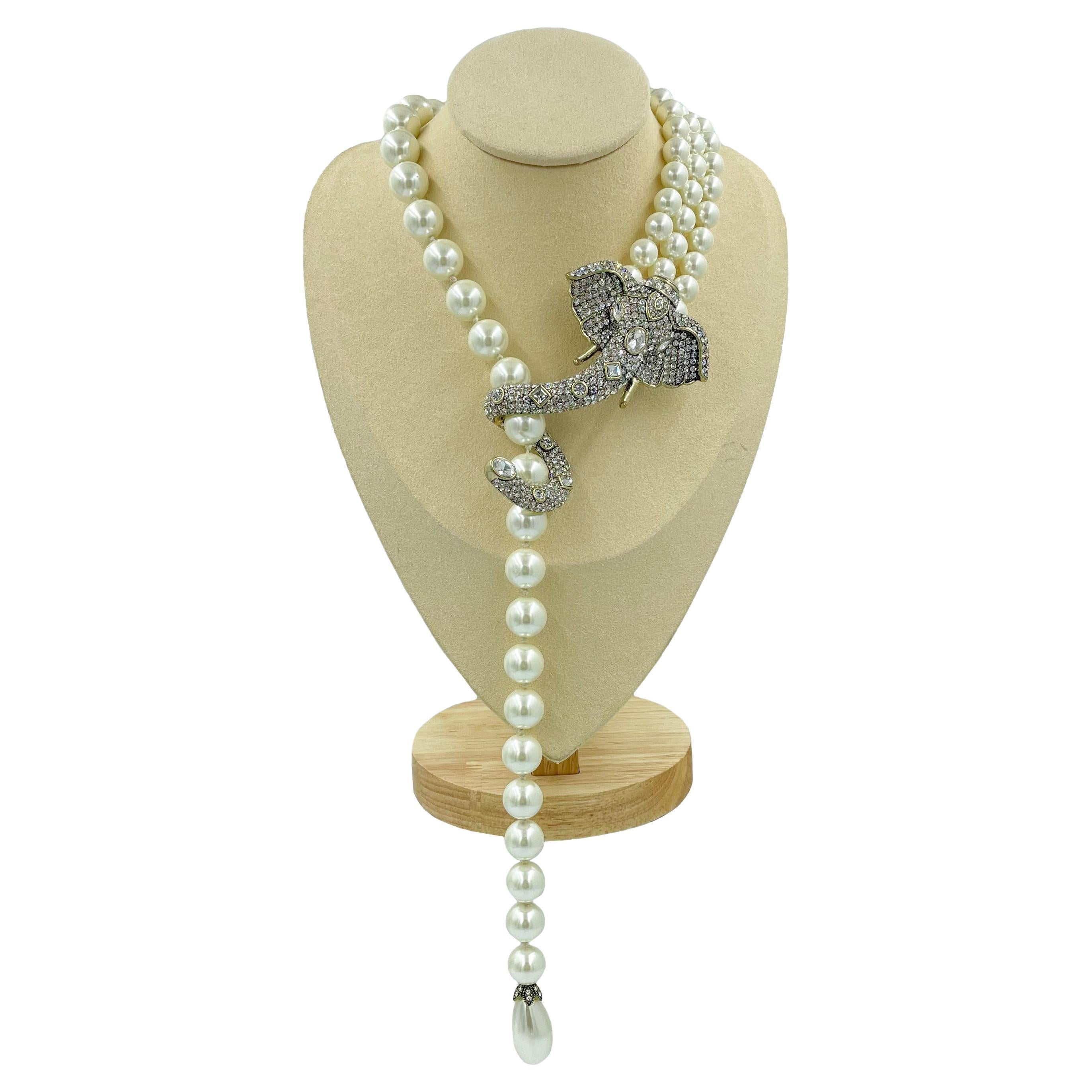 Heidi Daus strass elephant faux pearl necklace  