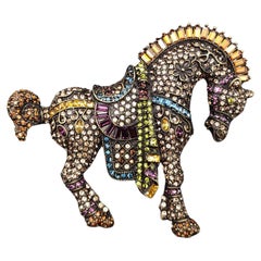 Used Heidi Daus Strong Horse Swarovski Crystal Brooch, Collector's Pin, Multicolor