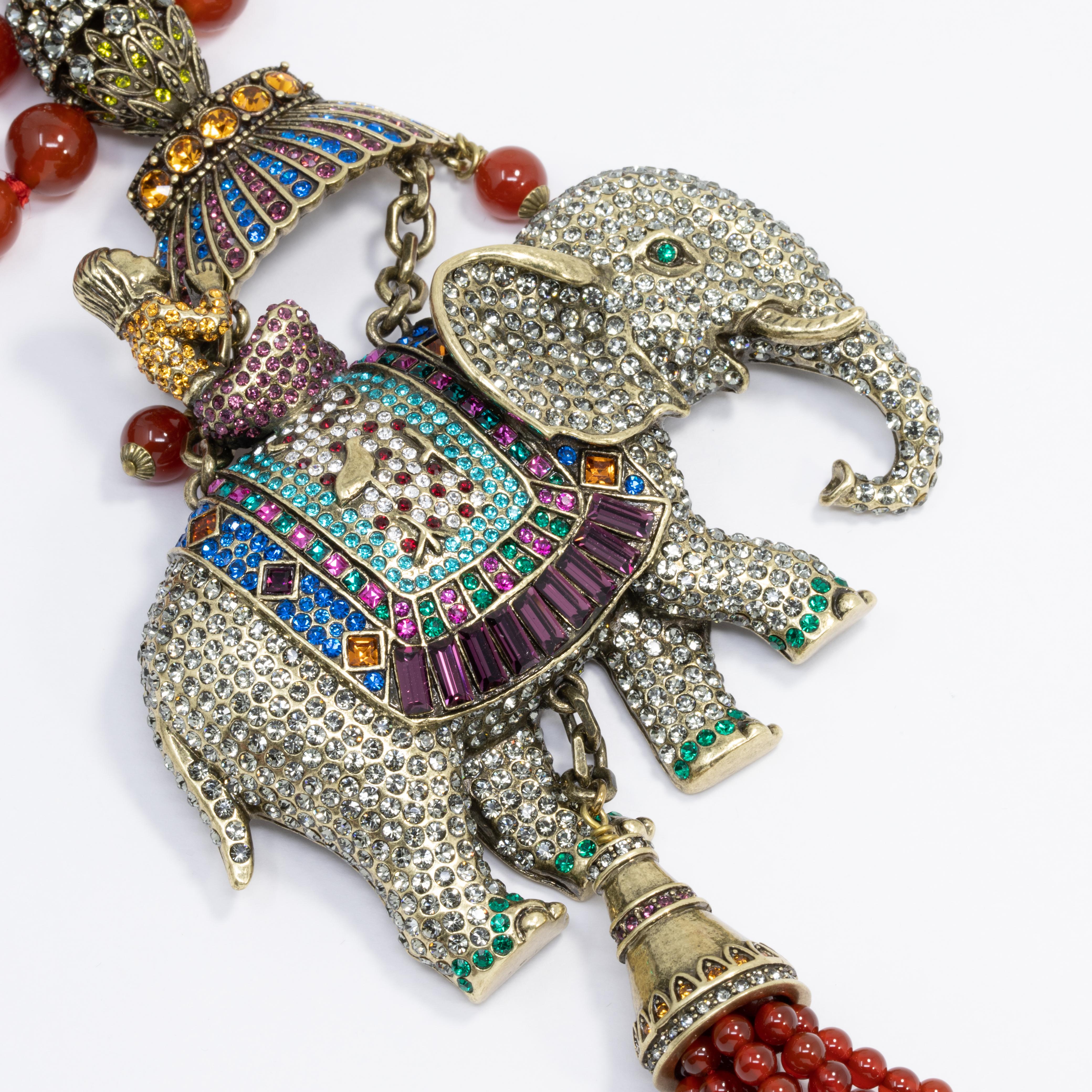 Perlina Heidi Daus Sultans of Chic - Collana con ciondolo a forma di elefante e perline di corniola a 2 file in vendita