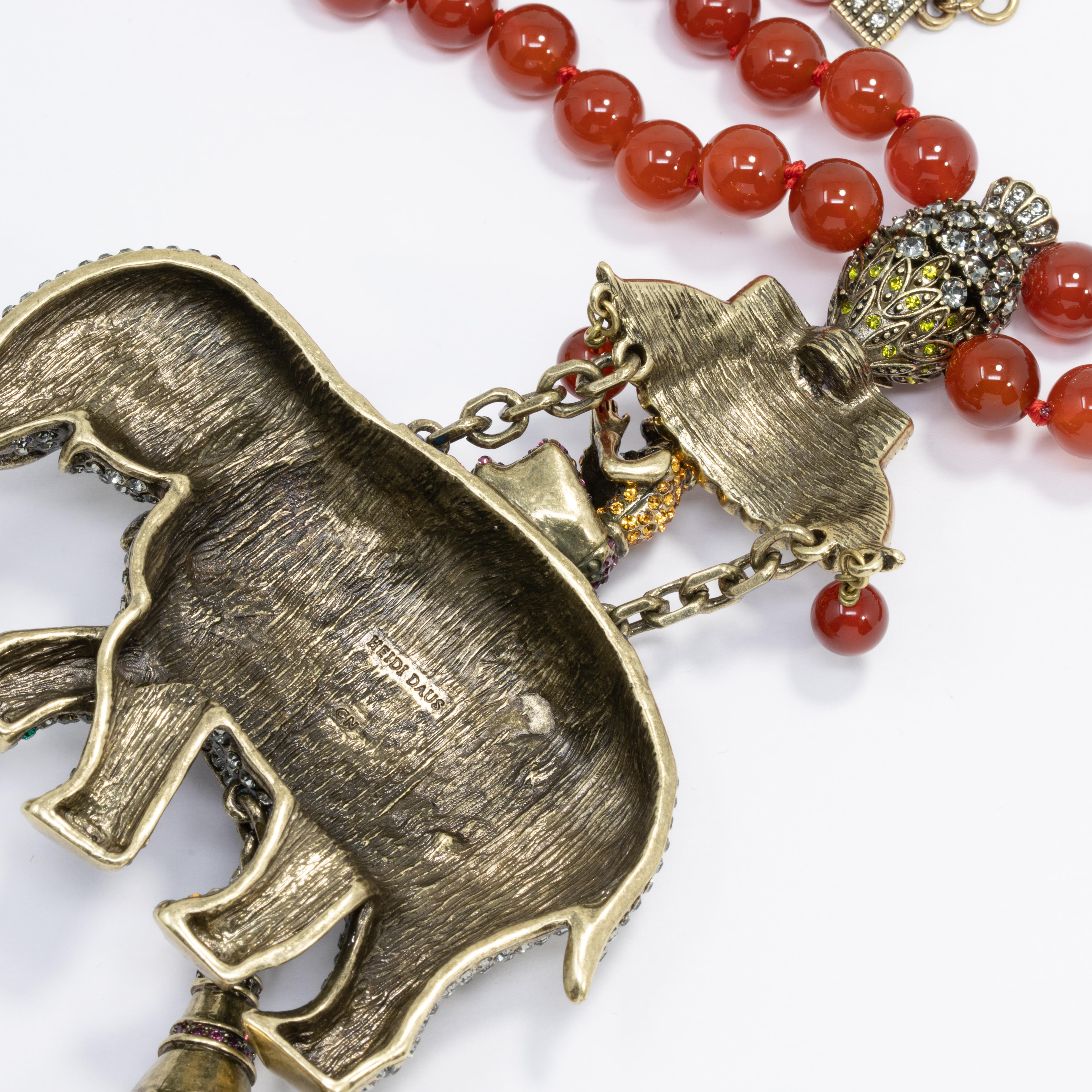 Heidi Daus Sultans of Chic 2-Row Carnelian Bead Elephant Pendant Necklace In New Condition For Sale In Milford, DE
