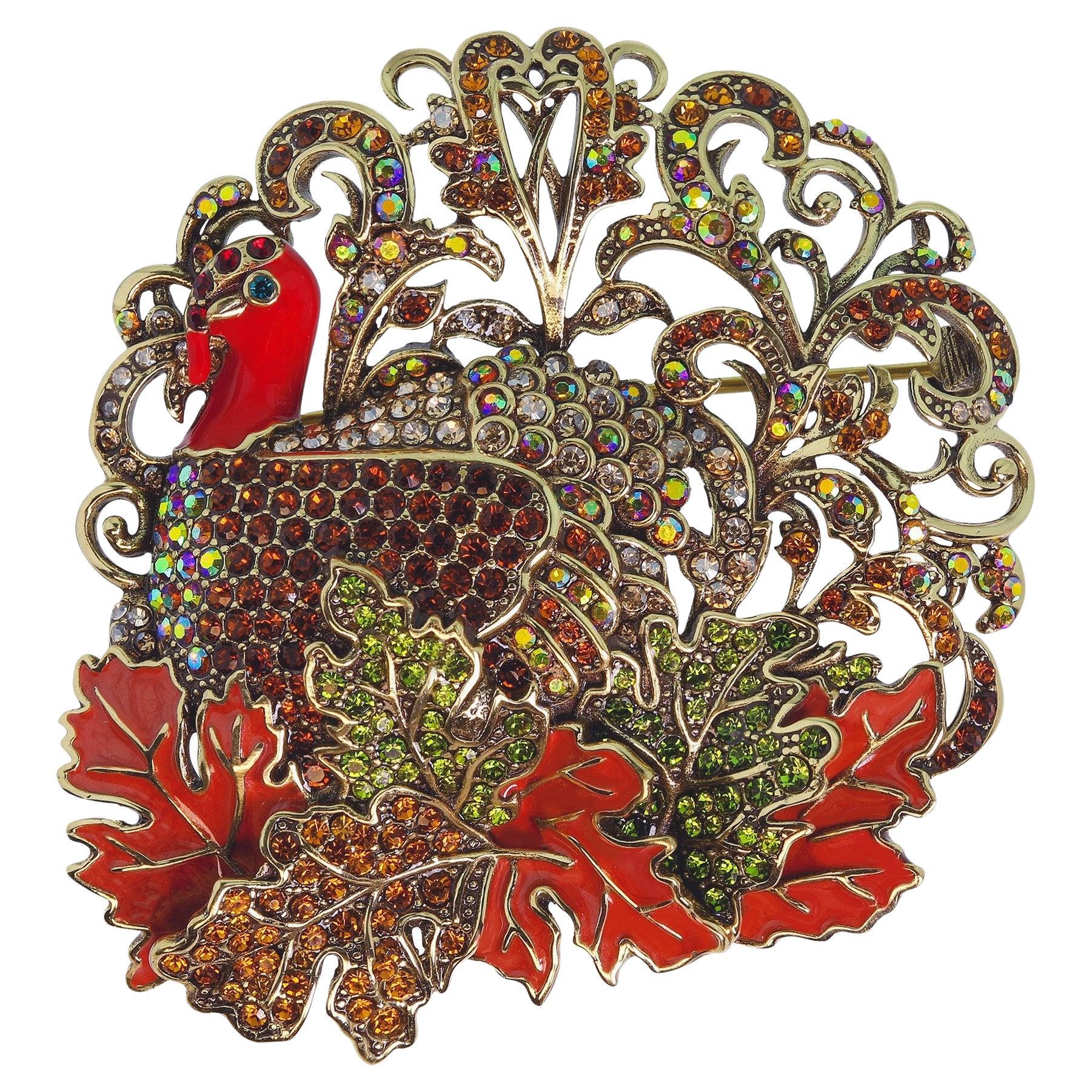 Heidi Daus Teresa Turkey Crystal Accented and Enamel Turkey Pin Brooch For Sale