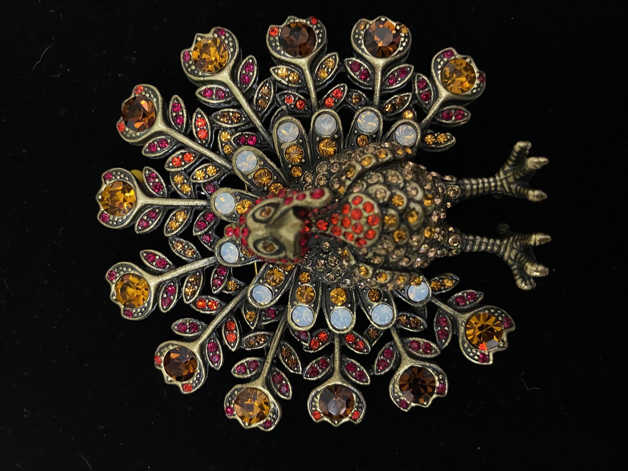 Heidi Daus Tom Turkey Crystal and Enamel Thankgiving Pin Brooch In New Condition For Sale In Houston, TX