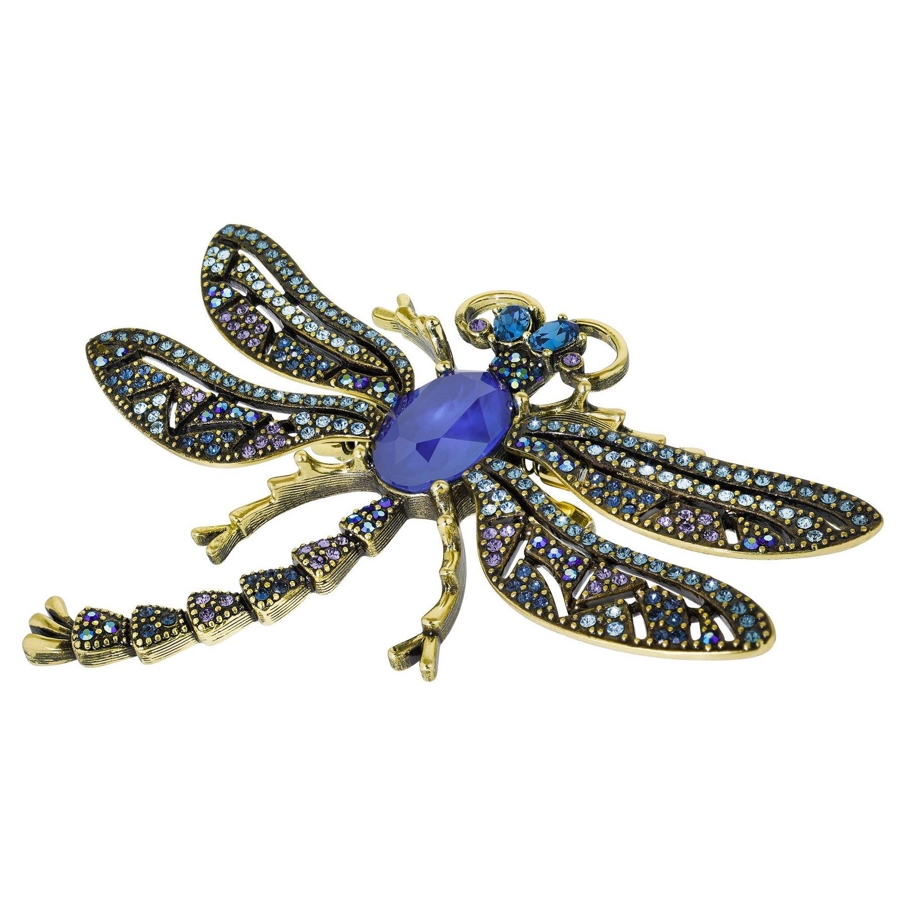 Modern Heidi Daus Trembling Brilliance Crystal Accented Dragonfly Pin Blue Multi Color For Sale