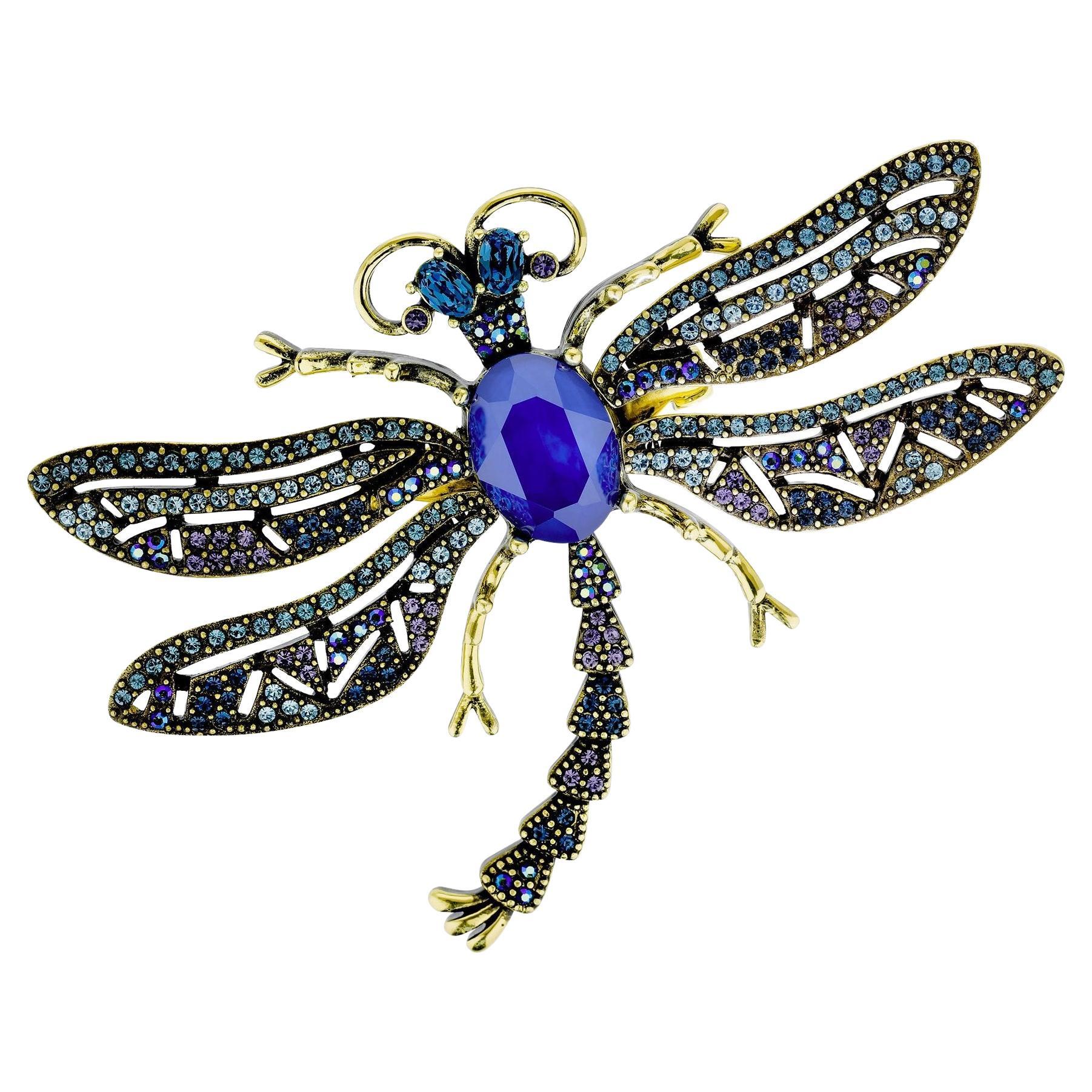 Heidi Daus Trembling Brilliance Crystal Accented Dragonfly Pin Blue Multi Color For Sale