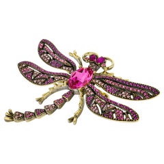 Heidi Daus Trembling Brilliance Crystal Accented Dragonfly Pin Fushia Pink Multi