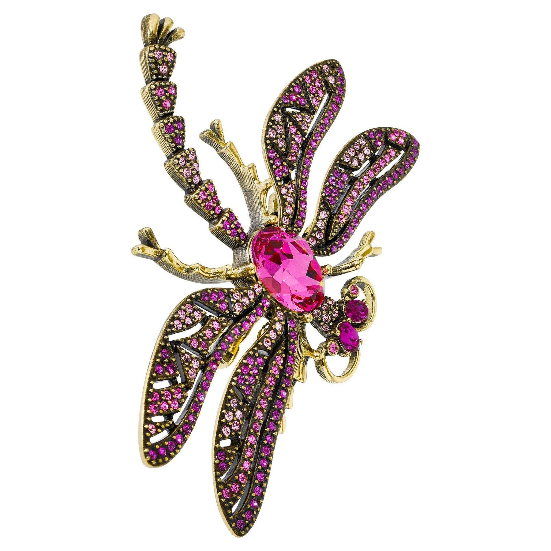Modern Heidi Daus Trembling Brilliance Crystal Accented Dragonfly Pin Fushia Pink Multi For Sale