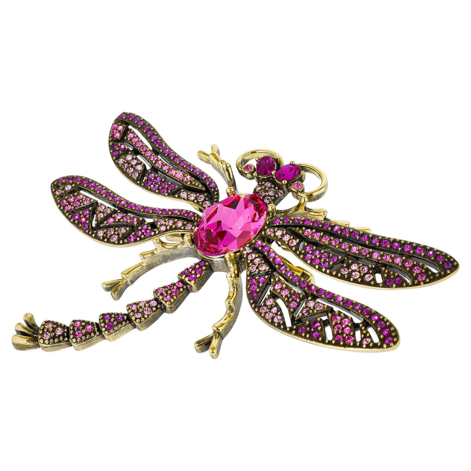 Women's or Men's Heidi Daus Trembling Brilliance Crystal Accented Dragonfly Pin Fushia Pink Multi For Sale