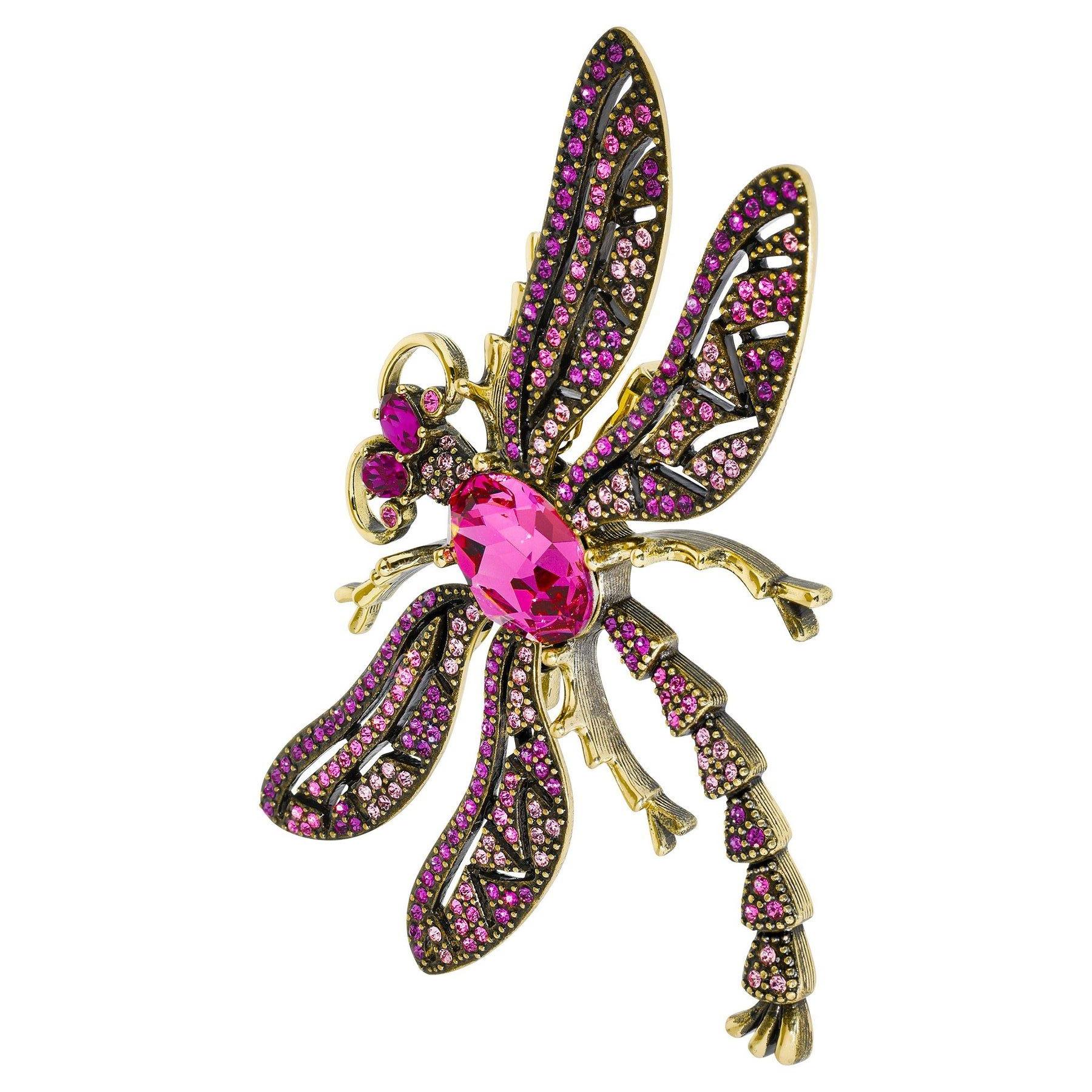 Heidi Daus Trembling Brilliance Crystal Accented Dragonfly Pin Fushia Pink Multi For Sale 1