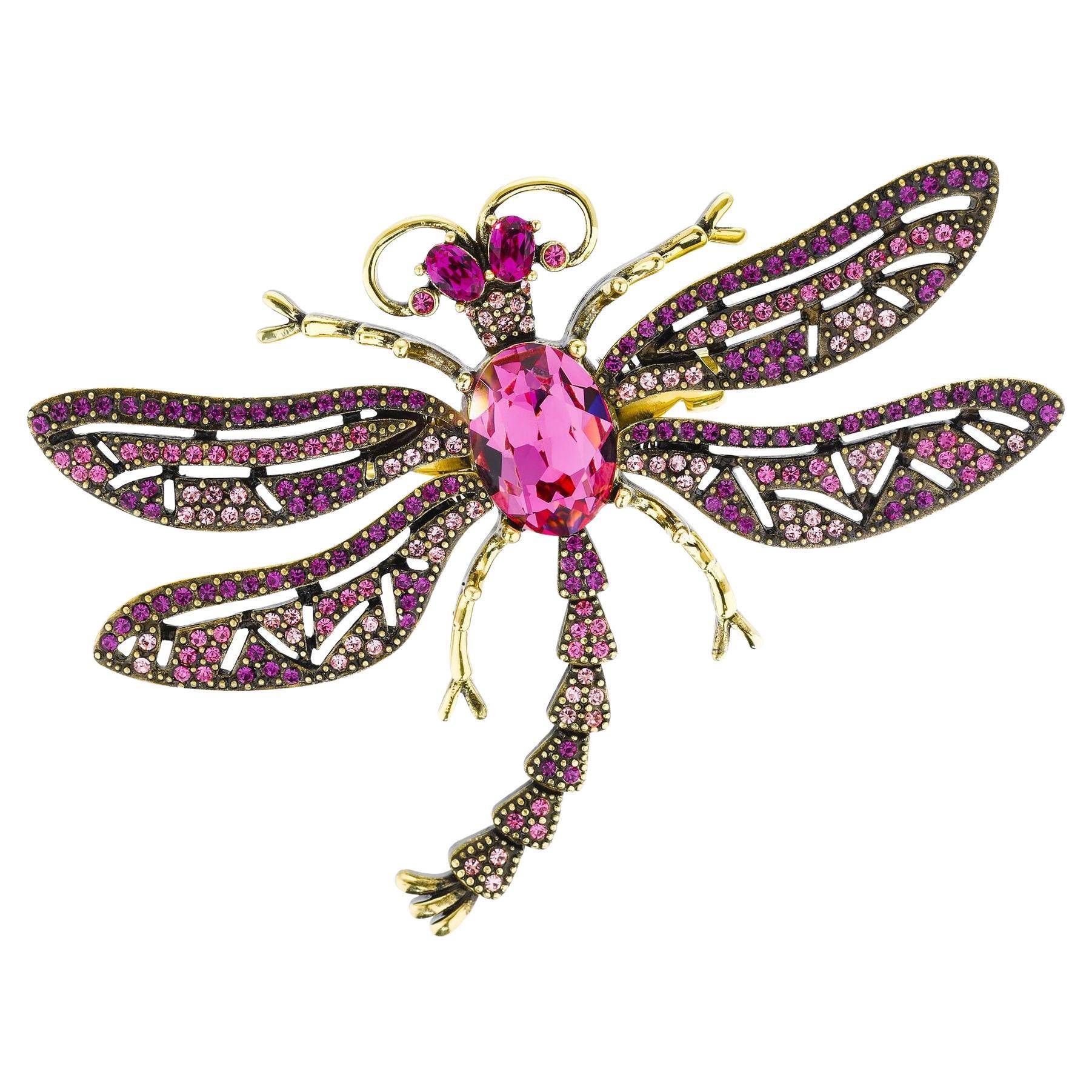 Heidi Daus Trembling Brilliance Crystal Accented Dragonfly Pin Fushia Pink Multi For Sale