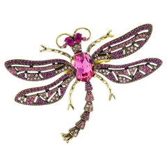 Heidi Daus Trembling Brilliance Crystal Accented Dragonfly Pin Fushia Pink Multi