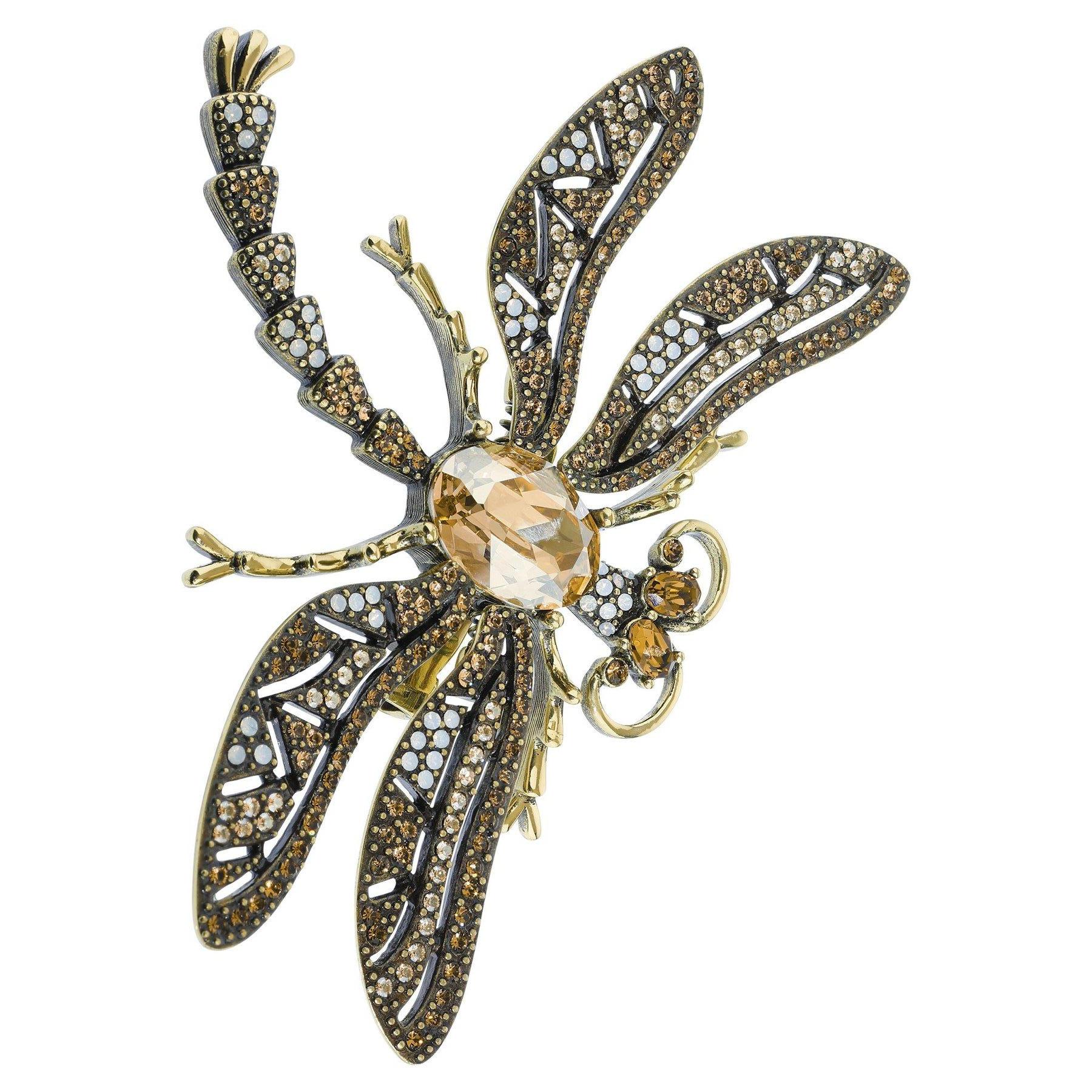 Moderne Heidi Daus Broche libellule en forme de libellule ornée de cristaux, couleur topaze en vente