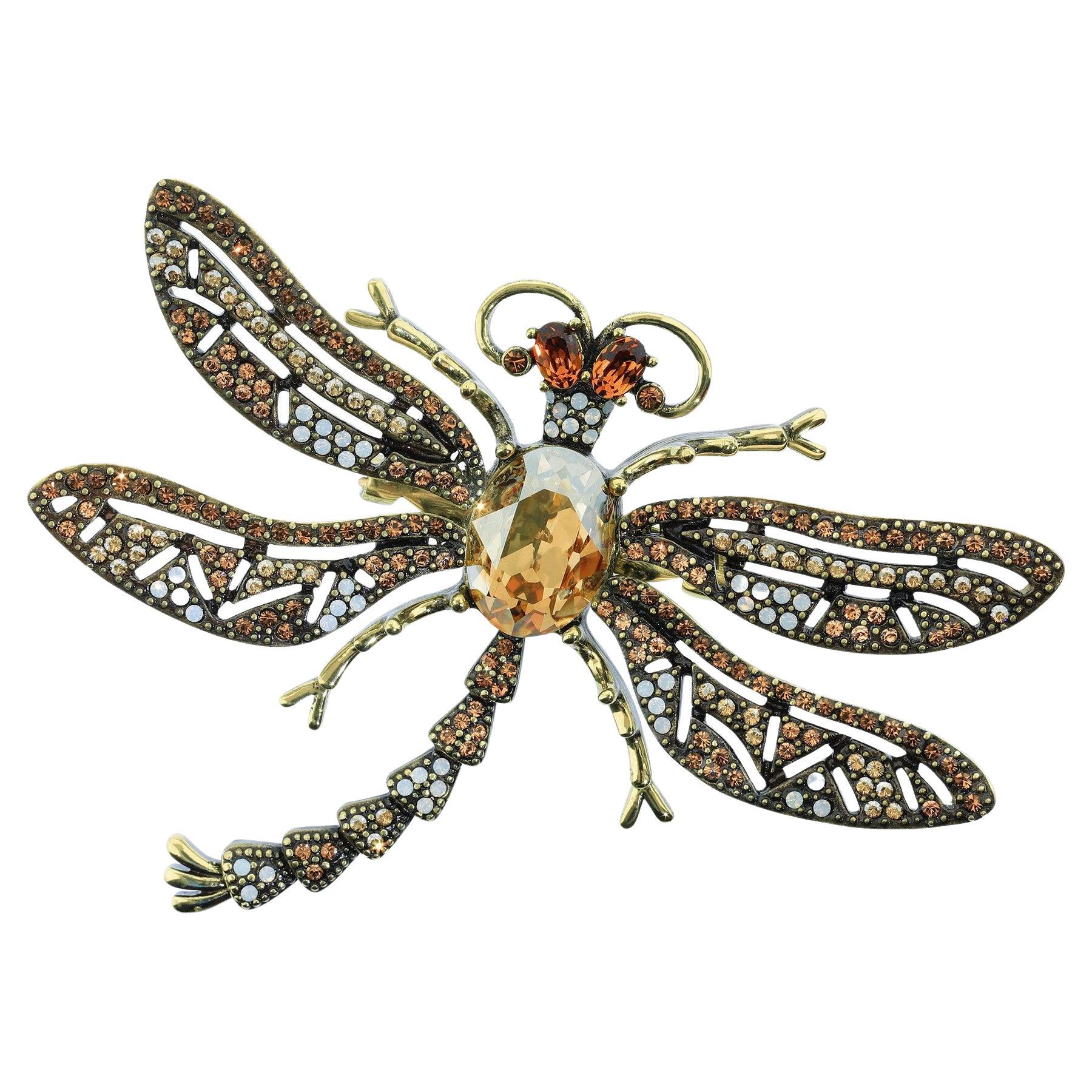 Heidi Daus Trembling Brilliance Crystal Accented Dragonfly Pin Topaz Color For Sale