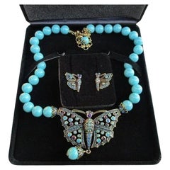 HEIDI DAUS Turquoise Monarch Butterfly Crystal Necklace and Earrings Set