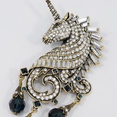 Heidi Daus "Untamed Beauty" Clear & Sapphire Crystal Unicorn Pin in Gold
